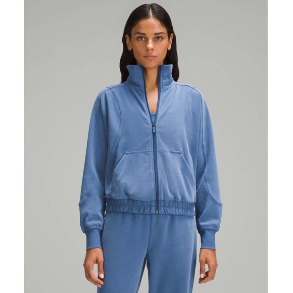 lululemon athletica Jackets & Blazers - Lululemon Brushed Softstreme Funnel-Neck Full Zip Pitch Blue LW3FXYS EXCELLENT